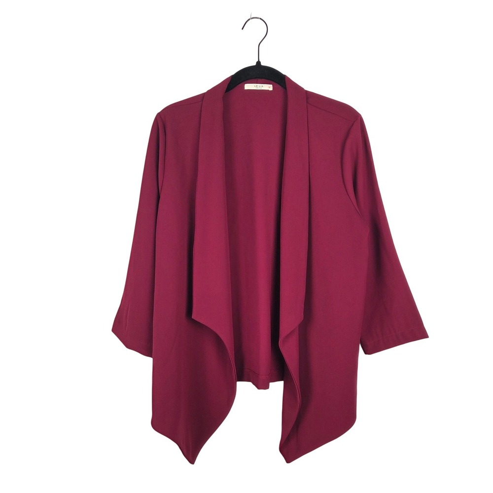 Le Lis Burgundy Open Front Drape Neck 3/4 Sleeve Blazer Cardigan Size M Office